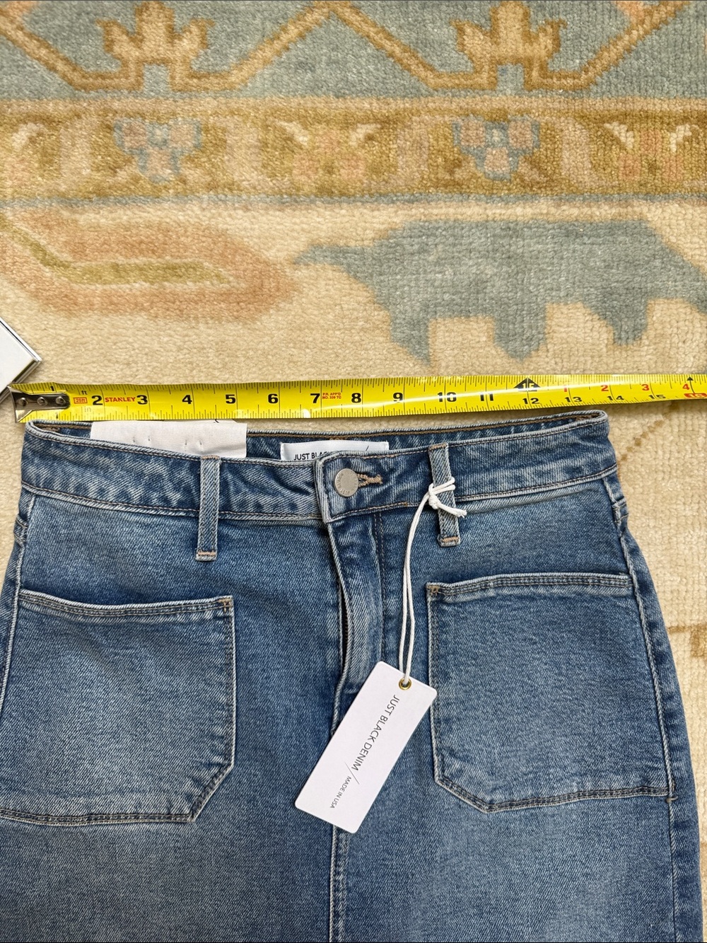 Mid Wash Denim Midi Skirt with Front Slit - Blue - Picture 10 of 11